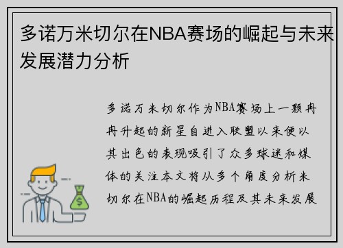 多诺万米切尔在NBA赛场的崛起与未来发展潜力分析