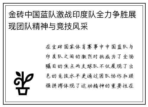 金砖中国蓝队激战印度队全力争胜展现团队精神与竞技风采